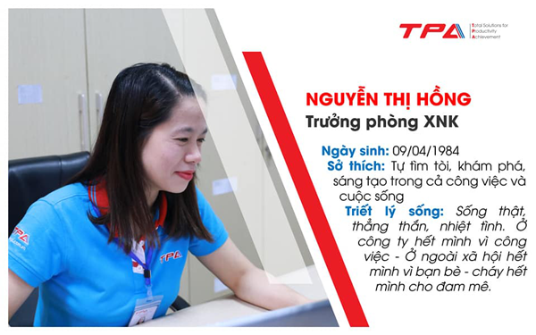 12. TRƯỞNG PHÒNG XNK: Chị Nguyễn Thị Hồng